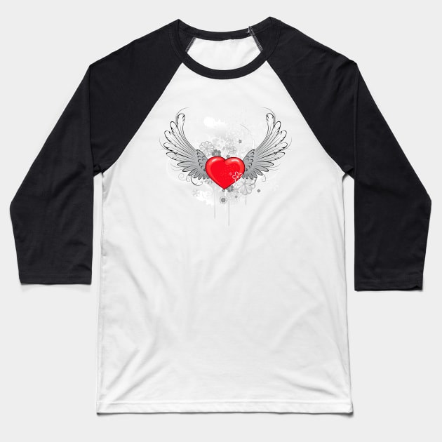 Red Heart with Wings Baseball T-Shirt by Blackmoon9